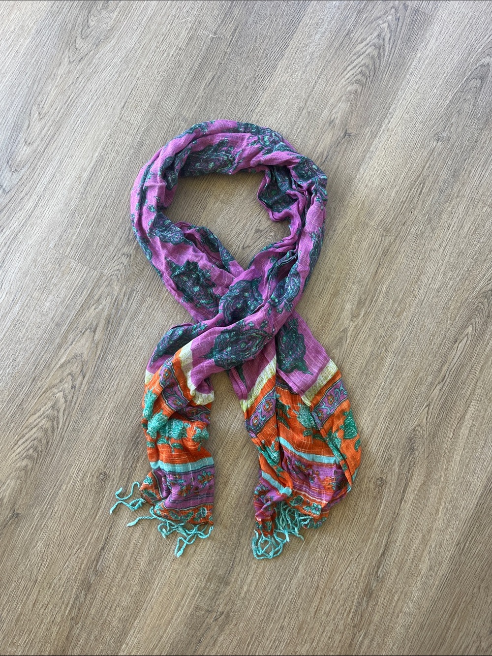 Old Navy Purple, Orange & Teal Floral Stripe Scarf
